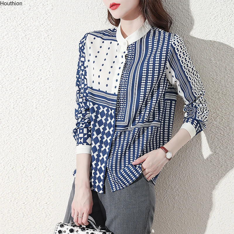 Silk Women's Blouse Polo Girl's Shirt Summer Fashion Stripes Printing Loose Casual Long Sleeve Top Korean Style Female Clothing
Silk Women's Blouse Polo Girl's Shirt Summer Fashion Stripes Printing Loose Casual Long Sleeve Top Korean Style Female Clothing