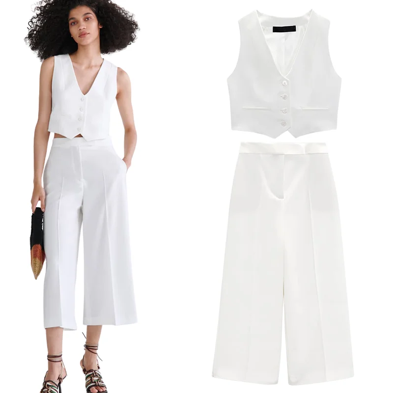 Woman’s Vest 2 Pieces White V Neck Single Breasted Elegant Waistcoat Wide Leg Pants for Wedding Bridesmaid Office Formal Wear
Woman’s Vest 2 Pieces White V Neck Single Breasted Elegant Waistcoat Wide Leg Pants for Wedding Bridesmaid Office Formal Wear