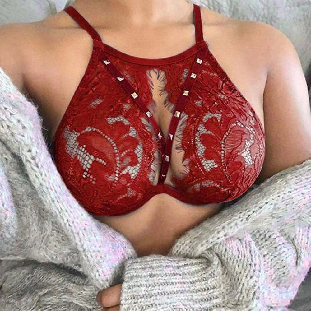 Womens Sexy See Through Bra Top Sheer Lace Rivet Bralet Crop Tops Breathable Halterneck Underwear Female Erotic Lingerie
Womens Sexy See Through Bra Top Sheer Lace Rivet Bralet Crop Tops Breathable Halterneck Underwear Female Erotic Lingerie