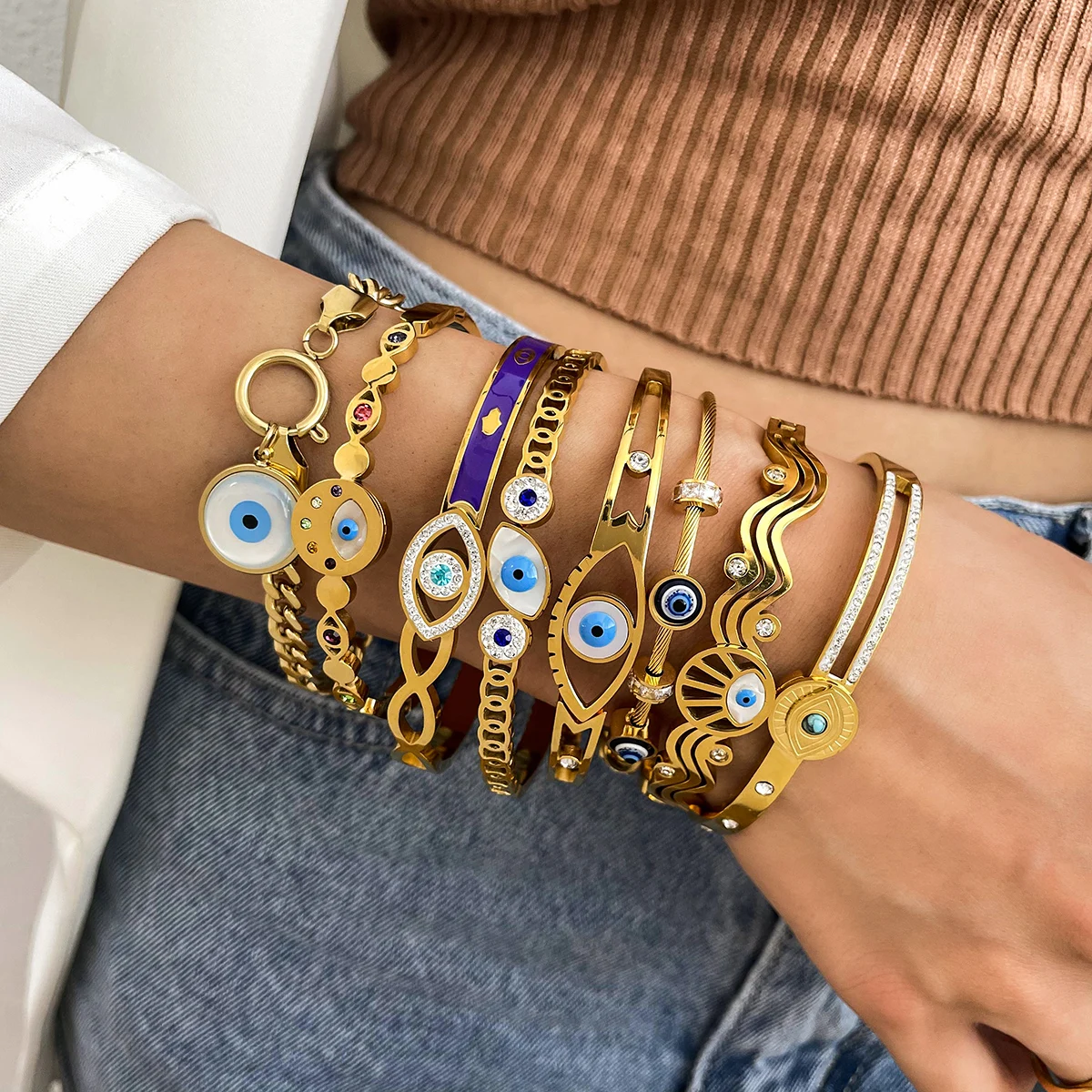 Amorcome Unique Design Blue Evil Eye Stainless Steel Bracelet Bangle for Women 2022 Non Adjustable Charm Fashion Jewelry Gift
Amorcome Unique Design Blue Evil Eye Stainless Steel Bracelet Bangle for Women 2022 Non Adjustable Charm Fashion Jewelry Gift