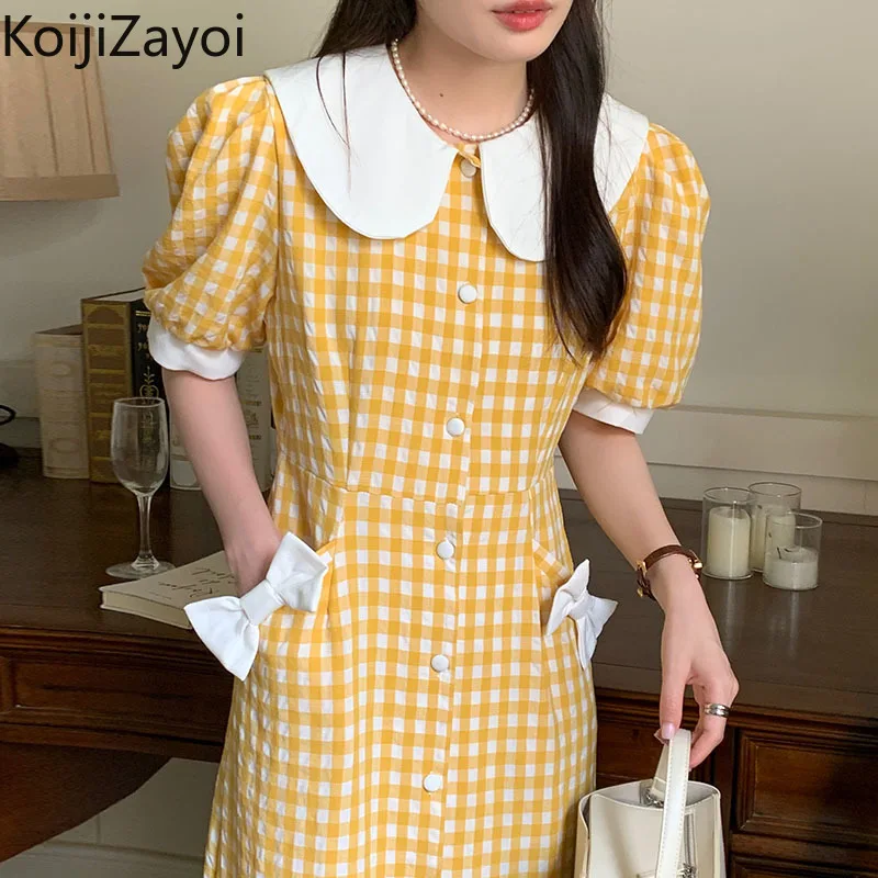 Koijizayoi Women Summer Retro Long Dress Loose Korean Peter Pan Collar Plaid Vestidos Bow Lady A Line Chic Outwear Dresses 2022
Koijizayoi Women Summer Retro Long Dress Loose Korean Peter Pan Collar Plaid Vestidos Bow Lady A Line Chic Outwear Dresses 2022