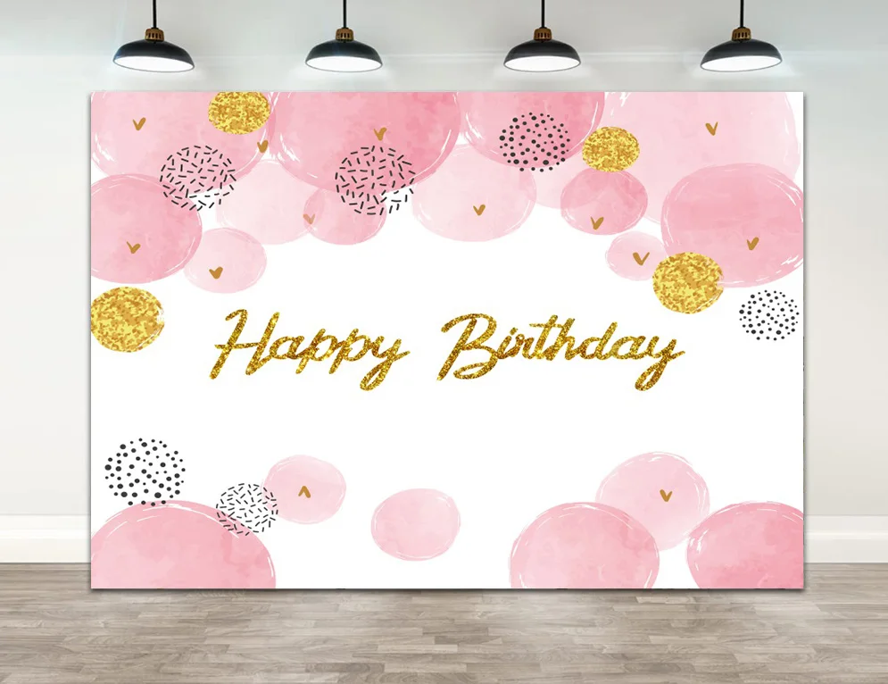 

Pink Golden Polka Dots Background Kids Happy Birthday Party Customized Banner Poster Baby Child Photozone Photography Backdrop