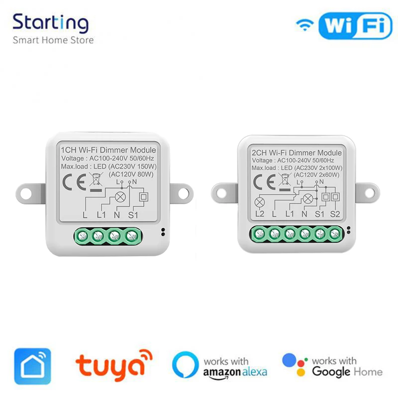 

Умный выключатель Tuya с Wi-Fi, 1/2 клавиш, светодиодный выключатель света «сделай сам», диммер, дистанционное управление через приложение WSmart Life ...