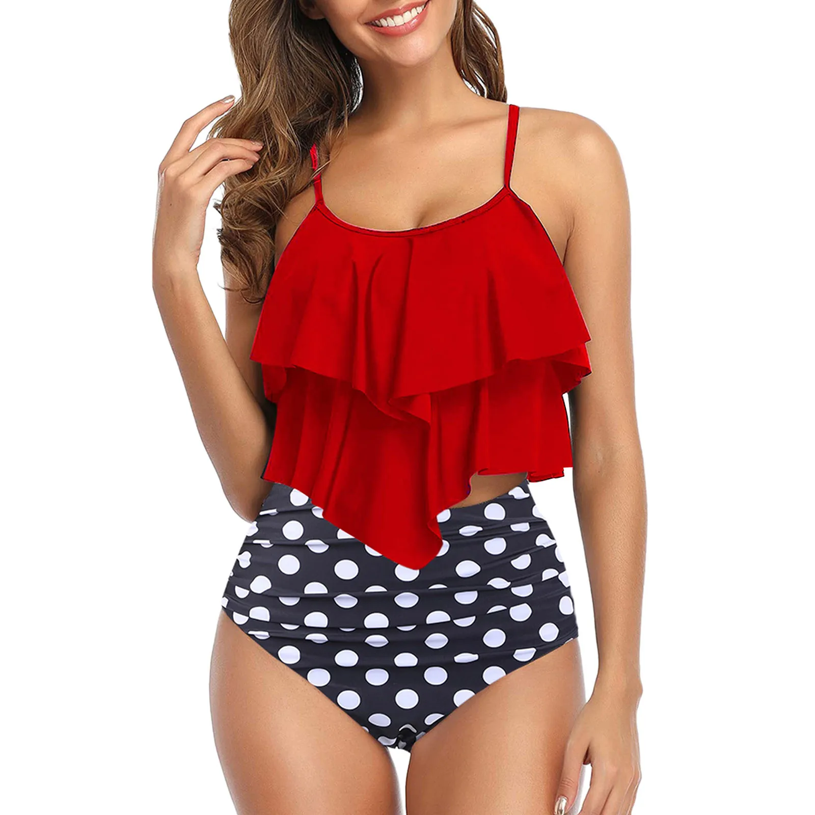 Summer Vintage Ladies Swimsuit Polka Dot Print Sexy High Waist Brazilian Swimwear Beach Ruffle O-Neck Beachwear Maillot De Bain
Summer Vintage Ladies Swimsuit Polka Dot Print Sexy High Waist Brazilian Swimwear Beach Ruffle O-Neck Beachwear Maillot De Bain