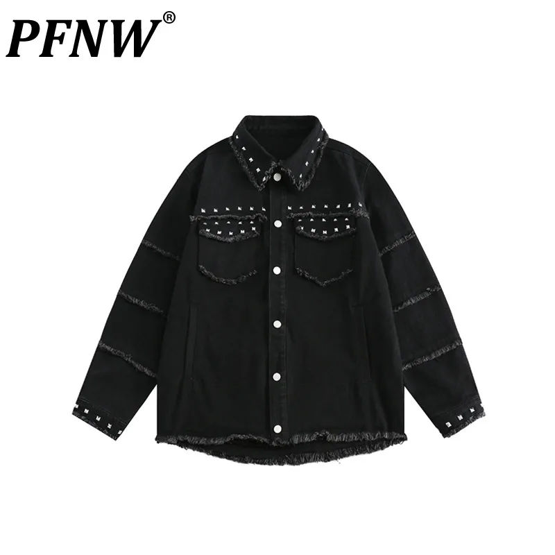 

PFNW China-Chic Design Metal Washing Raw Edge Denim Jacket Men's American Streetwear Fashion Tide Loose Punk Gothic Coat 12Z2323