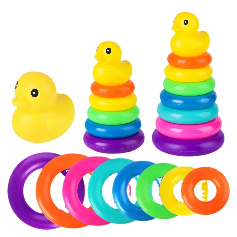 

Children's Little Yellow Duck Jenga Rainbow Tower Stacking Circle Baby Early Childhood Education Puzzle Ring Toy Kids Toys