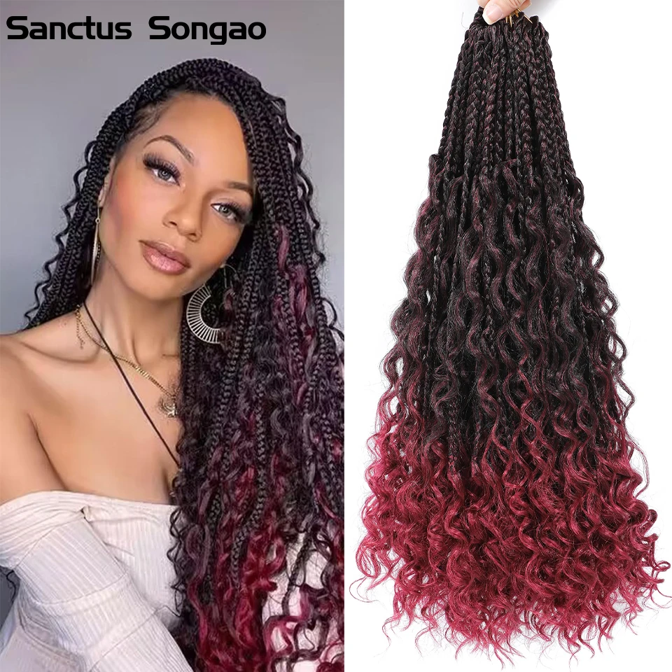 

14 20 Inch Box Braids Crochet Hair With Curly Ends Pre-looped Messy Goddess Faux Locs Hair Dreadlock Ombre Bohemian Crochet Hair