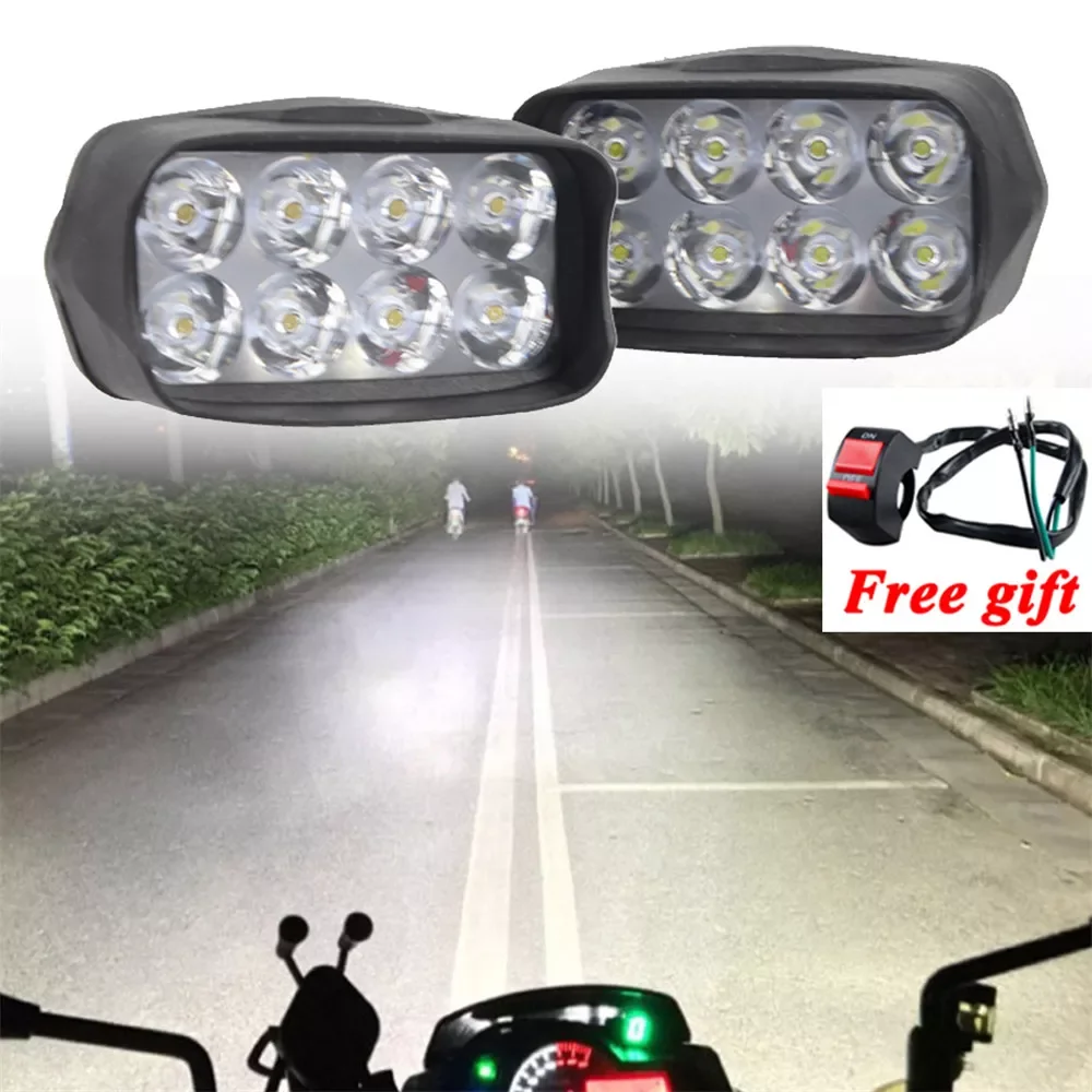 

2pcs 8 LED 12W Motorcycle Motorbike Headlight Fog Spot Lights Car Bulb Rearview Mirror Light Reflector Light Modified Spotlight