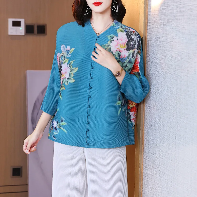 Tops Women 2022 Miyake Pleated Loose Vintage Printed Autumn New Three Quarter Sleeve Single Breasted For Female 45-75kg
Tops Women 2022 Miyake Pleated Loose Vintage Printed Autumn New Three Quarter Sleeve Single Breasted For Female 45-75kg
