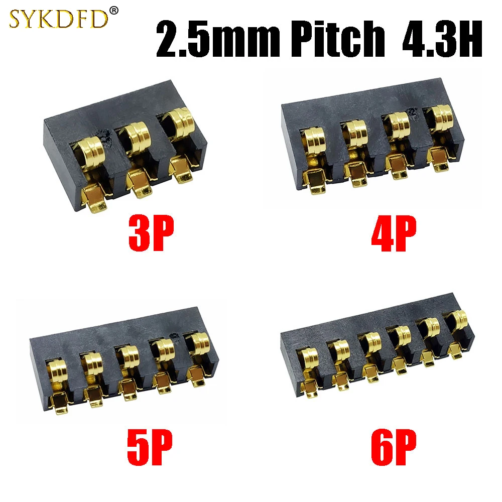 SMT Spring Battery Connector 2.5 MM Pitch 3 4 5 6 Pin Male Contact Power Charge Connector Contacts Gold Plated 4.3H 
SMT Spring Battery Connector 2.5 MM Pitch 3 4 5 6 Pin Male Contact Power Charge Connector Contacts Gold Plated 4.3H