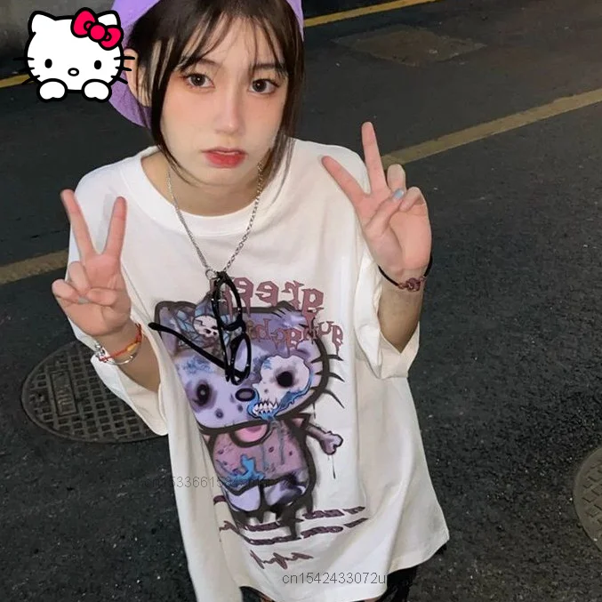 Sanrio Hello Kitty Gothic Funny Printed Short Sleeved T-shirt Women's Loose Dark Trendy Korean High Street Clothes Harajuku Tops
Sanrio Hello Kitty Gothic Funny Printed Short Sleeved T-shirt Women's Loose Dark Trendy Korean High Street Clothes Harajuku Tops