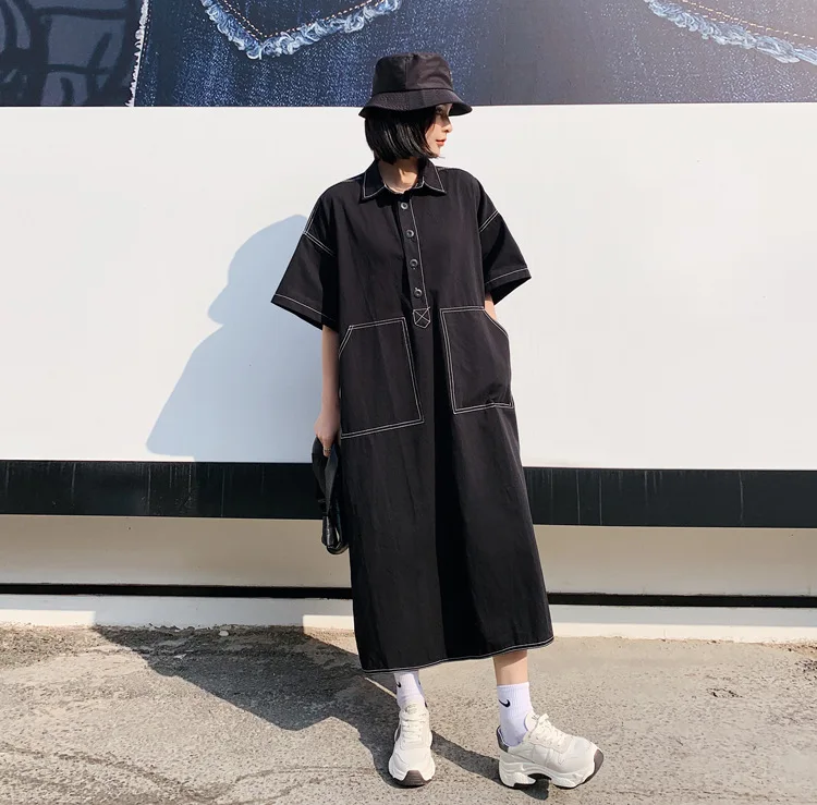 Women plus size dresses summer new short sleeve lapel dress with pockets casual clothes
Women plus size dresses summer new short sleeve lapel dress with pockets casual clothes