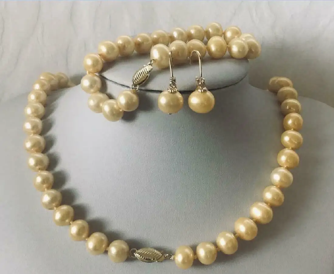 AAA+9-10mm NATURAL GOLDEN SOUTH SEA PEARL SET Sterling Silver Jewelry Pearl Choker Necklace Women
AAA+9-10mm NATURAL GOLDEN SOUTH SEA PEARL SET Sterling Silver Jewelry Pearl Choker Necklace Women