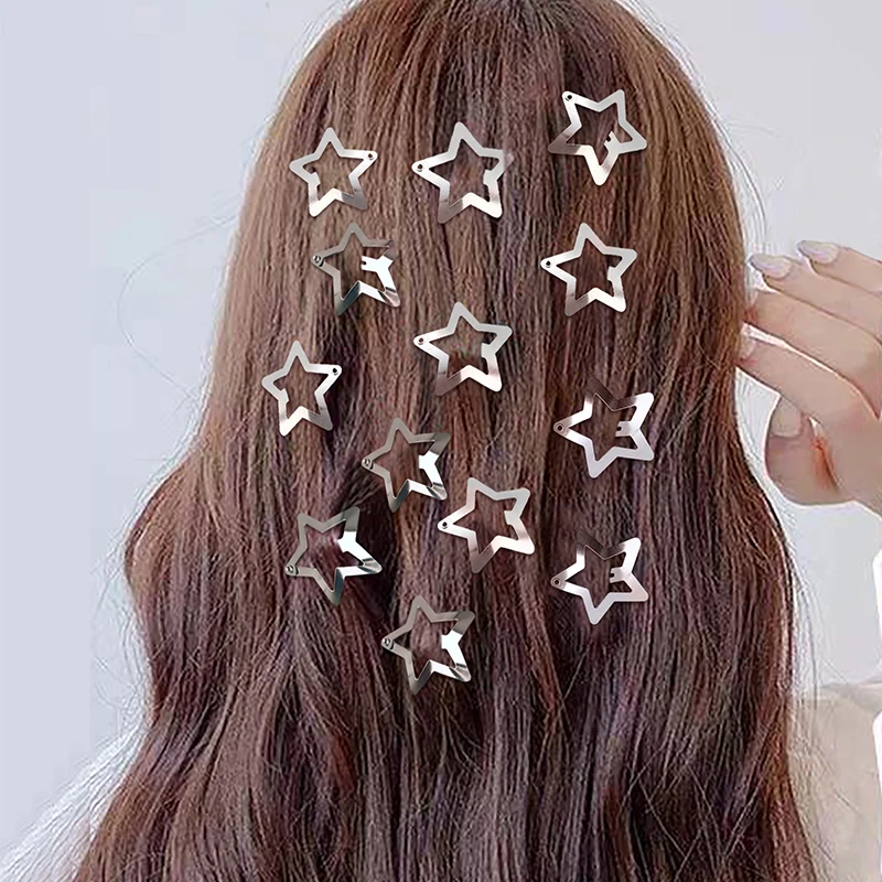 

1PC DIY Metal Snap Clips Barrettes Simple Pentagram Star Bobby Pin Silver Star Hair Clip BB Side Clip Mini Hairpins Headwear