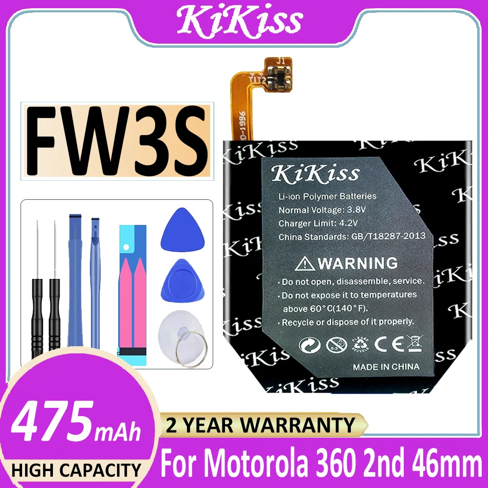 

KiKiSS FW3S FW3L Battery for Motorola Moto 360 2nd 42mm Watch /moto 360 2nd 46mm SNN5962A Batteria + Free Tools