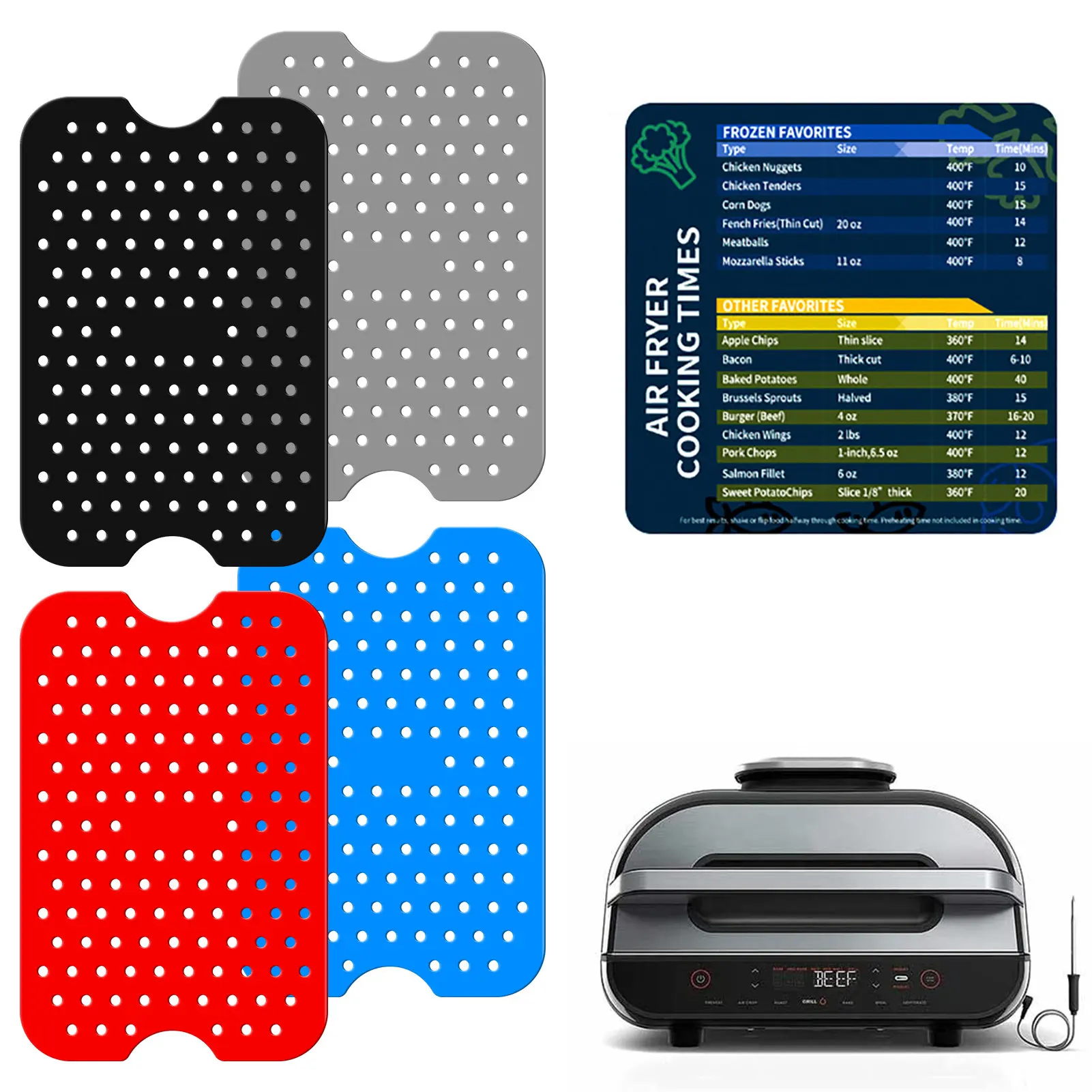 4pcs Air Fryer Liners Rectangle Non-Stick Silicone Air Fryer Mats With Magnetic Cheat Sheet Non-Stick Air Fryer Basket Mats
4pcs Air Fryer Liners Rectangle Non-Stick Silicone Air Fryer Mats With Magnetic Cheat Sheet Non-Stick Air Fryer Basket Mats