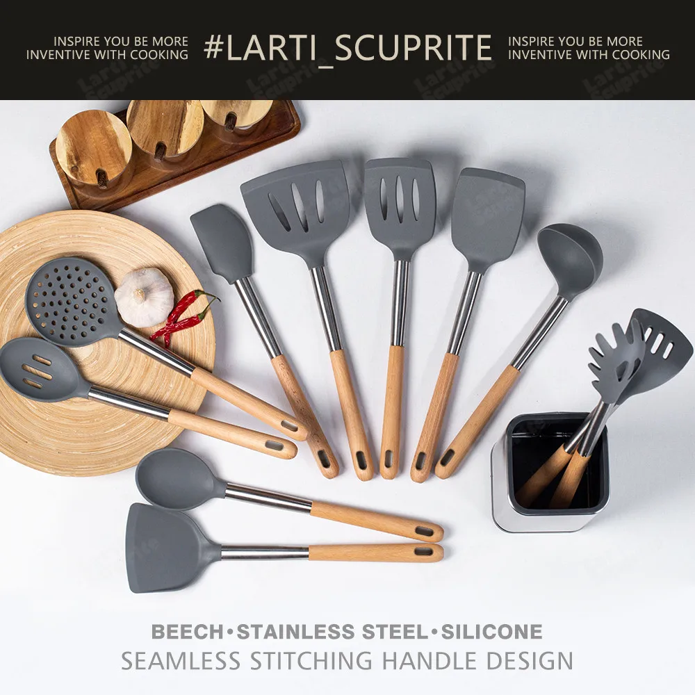 New Silicone Kitchen Utensils Cooking Tool Set Accessories Lengthen Solid Wood Handle Spatula Spoon Kit with Storage Kitchenware
New Silicone Kitchen Utensils Cooking Tool Set Accessories Lengthen Solid Wood Handle Spatula Spoon Kit with Storage Kitchenware