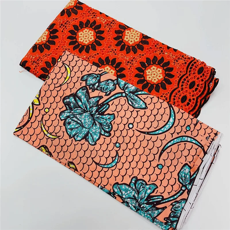 2.5 yard Swiss voile lace fabric+3 yard Real Wax Ankara embroidery African 100% cotton fabrics popular Dubai style 9L05311
2.5 yard Swiss voile lace fabric+3 yard Real Wax Ankara embroidery African 100% cotton fabrics popular Dubai style 9L05311