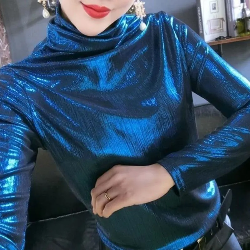 Vintage Solid Color Basic All-match T-shirt Spring Autumn New Bright Silk Women's Clothing Slim Turtleneck Long Sleeve Pullovers
Vintage Solid Color Basic All-match T-shirt Spring Autumn New Bright Silk Women's Clothing Slim Turtleneck Long Sleeve Pullovers