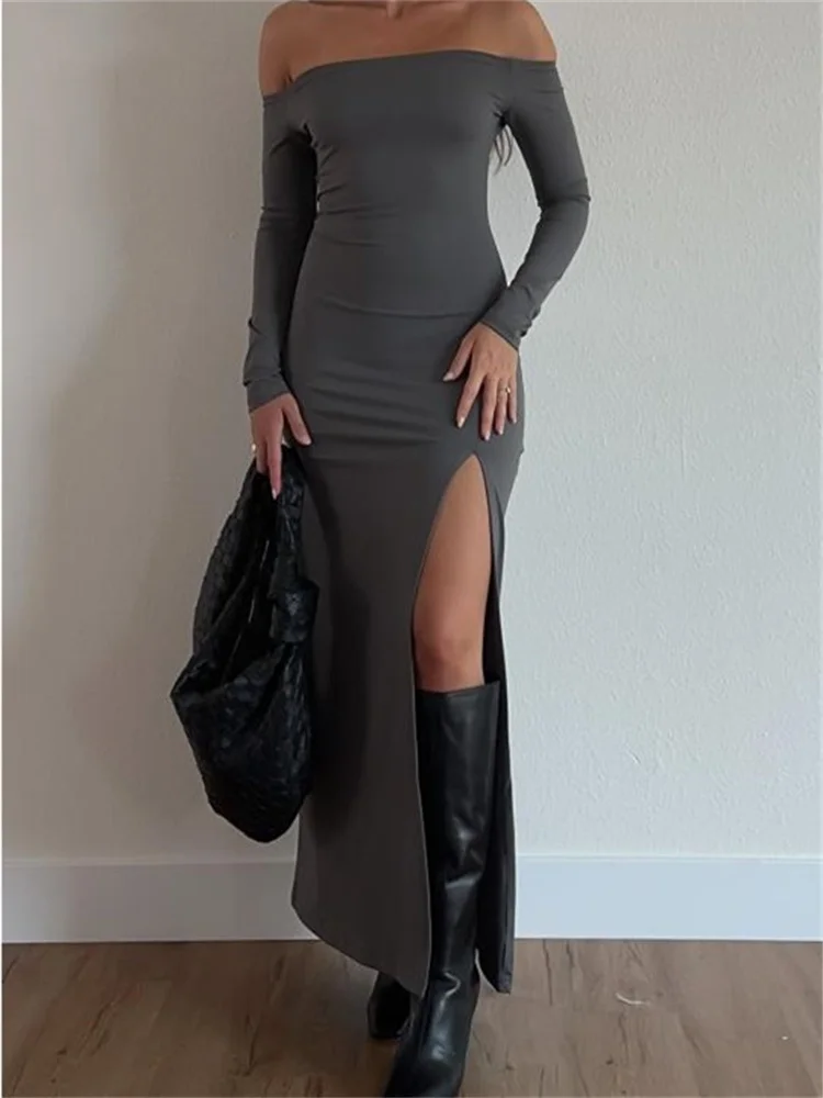 Женское длинное платье с открытыми плечами CHRONSTYLE, однотонное облегающее платье с длинным рукавом и разрезом по бокам, модель 2024 на весну и осень
Женское длинное платье с открытыми плечами CHRONSTYLE, однотонное облегающее платье с длинным рукавом и разрезом по бокам, модель 2024 на весну и осень