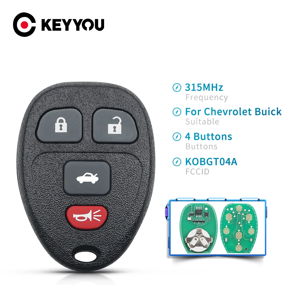 

KEYYOU For Chevrolet Buick PONTIAC Allure Lacrosse Cobalt Malibu Grand Prix KOBGT04A Remote Key Car Key Fob 4 Buttons