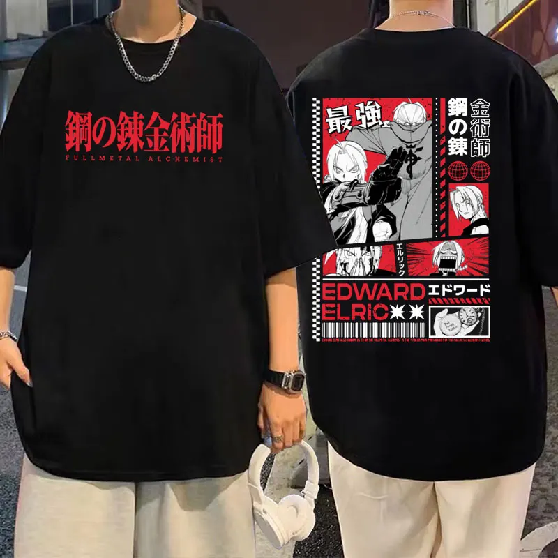 

Japanese Anime Fullmetal Alchemist Edward Elric Art Aesthetic Printed Tshirt Male Cotton Oversized Tee Men Manga Vintage T-shirt