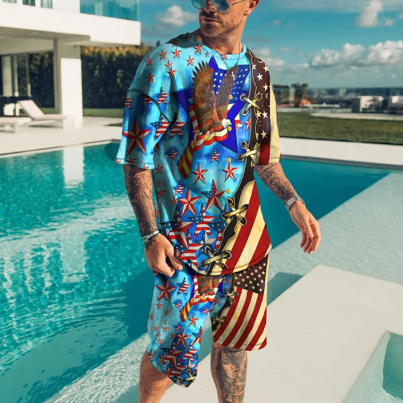 New Summer American Flag Print Two Pieces Sets Men 3D T Shirts+Shorts Suit Men Summer Fashion Tshirt 2-Piece Men Clothing
New Summer American Flag Print Two Pieces Sets Men 3D T Shirts+Shorts Suit Men Summer Fashion Tshirt 2-Piece Men Clothing