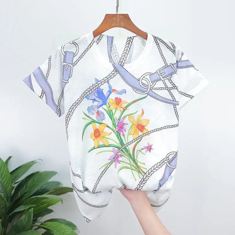 Slub Cotton Short Sleeve T Shirt Women 2022 Summer New Fashion Versatile Comfortable Breathable Daffodils Print Slim Tops Tees
Slub Cotton Short Sleeve T Shirt Women 2022 Summer New Fashion Versatile Comfortable Breathable Daffodils Print Slim Tops Tees