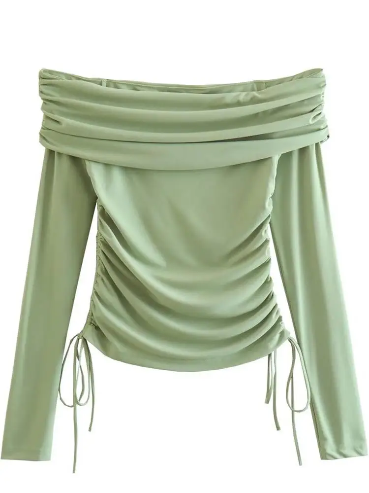 ZXQJ 2023 модные женские блузки с боковыми рюшами и открытыми плечами, винтажные женские рубашки с прямым воротником и длинным рукавом, блузы, ш... 
ZXQJ 2023 модные женские блузки с боковыми рюшами и открытыми плечами, винтажные женские рубашки с прямым воротником и длинным рукавом, блузы, ш...