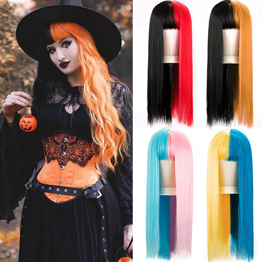 26'' Two Tone Wig Half Black Half Grey Gothic Long Synthetic Lolita Wig Black To Pink Cosplay Wigs With Bangs High Density Wigs
26'' Two Tone Wig Half Black Half Grey Gothic Long Synthetic Lolita Wig Black To Pink Cosplay Wigs With Bangs High Density Wigs