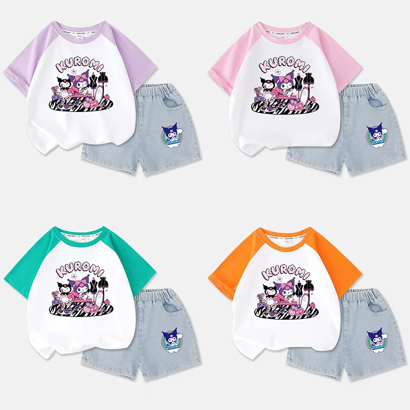 Anime Sanrios Kuromi Children's Cartoon T-Shirt Summer Kawaii Girls Sweet Thin Soft Cotton Hem Sleeve Denim Shorts Two-Piece Set
Anime Sanrios Kuromi Children's Cartoon T-Shirt Summer Kawaii Girls Sweet Thin Soft Cotton Hem Sleeve Denim Shorts Two-Piece Set