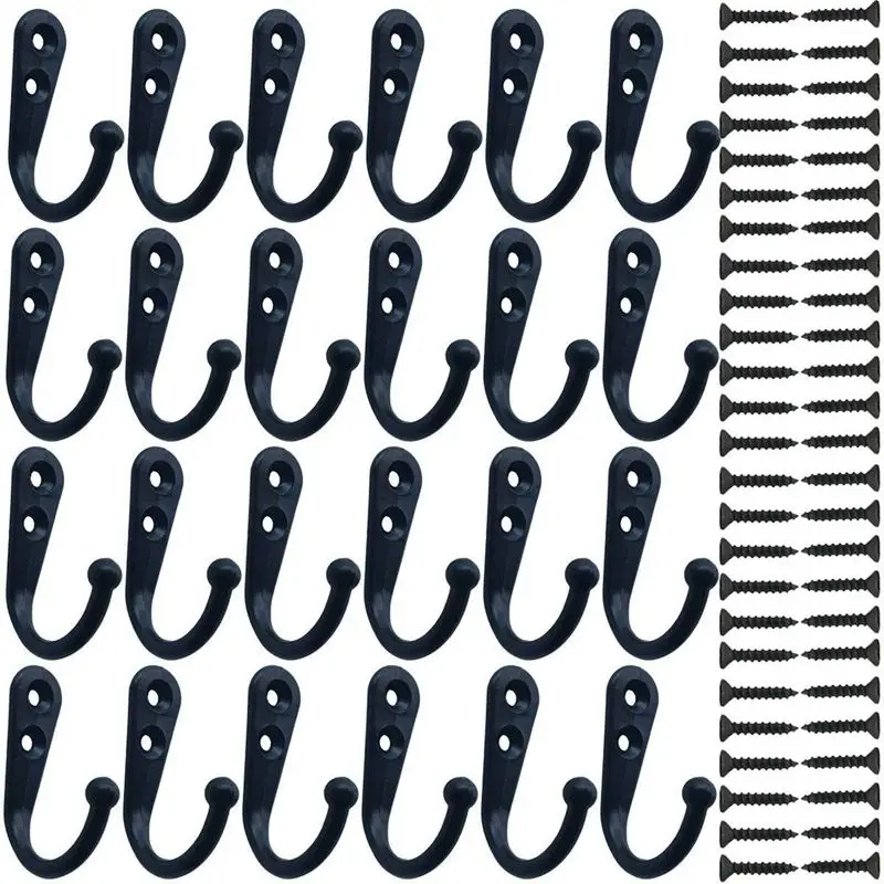24 Pieces Coat Hooks Wall Mounted Robe Hook Single Coat Hanger No Scratch and 50 Pieces Screws Black
24 Pieces Coat Hooks Wall Mounted Robe Hook Single Coat Hanger No Scratch and 50 Pieces Screws Black