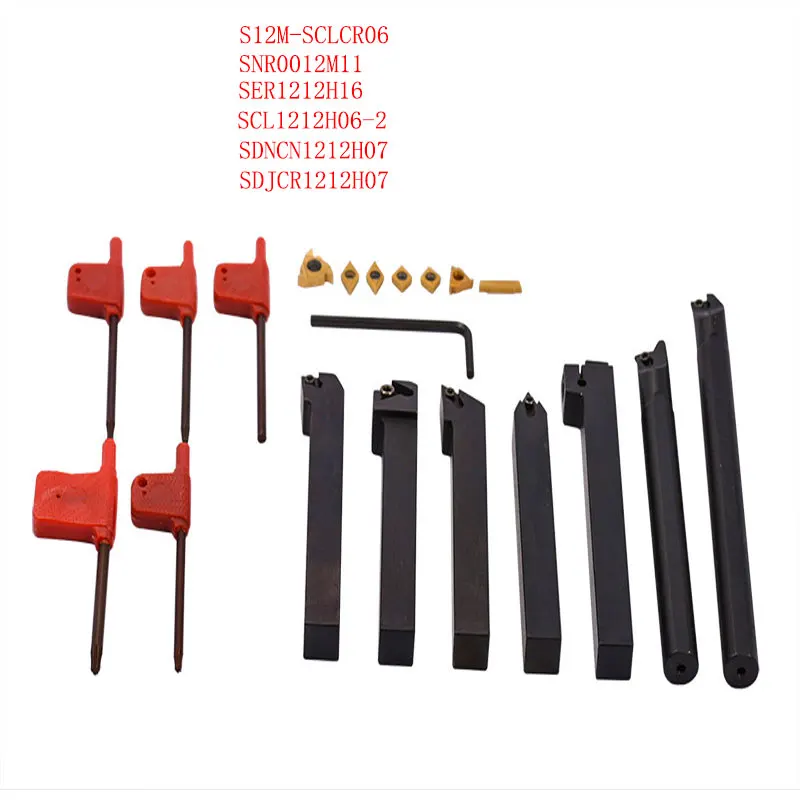 

12mm 21Pcs/Set Shank Lathe Turning Tool Holder Boring Bar +Insert+Wrench S12M-SCLCR06/SER1212H16/SCL1212H06