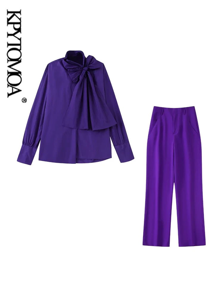 KPYTOMOA Women Fashion With Bow Loose Blouses And High Waist Zipper Fly Straight Pants Female Two Piece Sets Mujer
KPYTOMOA Women Fashion With Bow Loose Blouses And High Waist Zipper Fly Straight Pants Female Two Piece Sets Mujer
