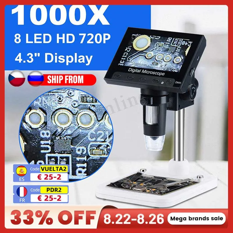 1000X Digital Microscope Electronic Video Microscope 4.3 Inch HD LCD Soldering Microscope Phone Repair Magnifier + Metals Stand
1000X Digital Microscope Electronic Video Microscope 4.3 Inch HD LCD Soldering Microscope Phone Repair Magnifier + Metals Stand