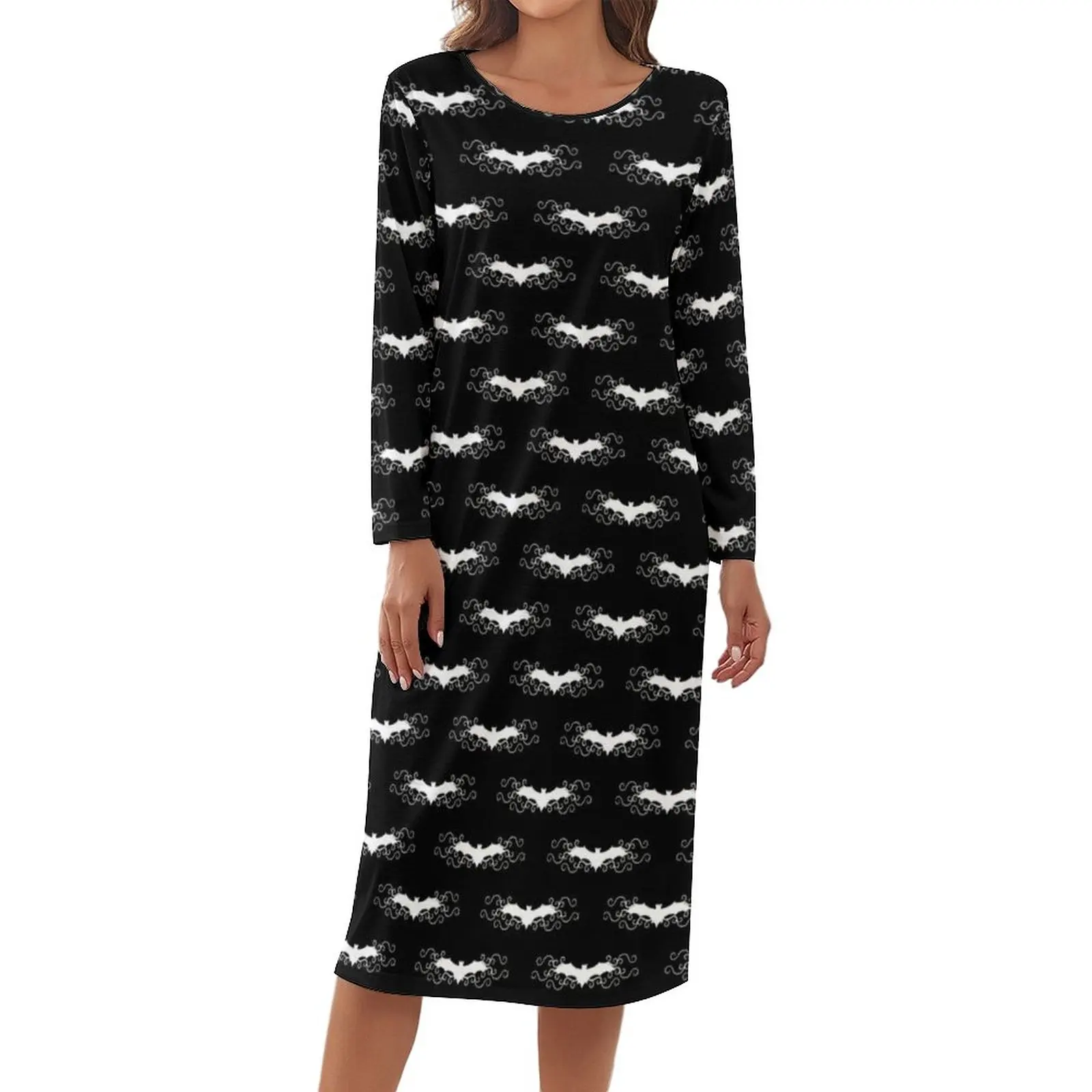 Gothic Bat Pajamas Long Sleeve Cute White Bats With Swirls Kawaii Dresses Female Room Nightgown Crew Neck Printed Pajama
Gothic Bat Pajamas Long Sleeve Cute White Bats With Swirls Kawaii Dresses Female Room Nightgown Crew Neck Printed Pajama