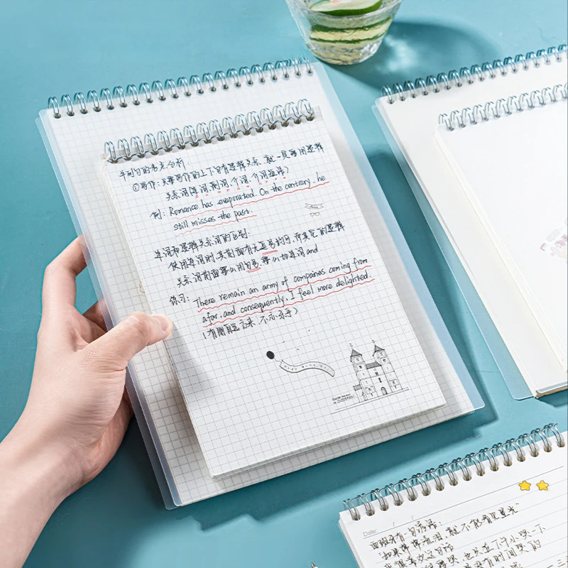 Блокнот на спирали формата A5 и B5, прозрачный блокнот с линейкой, в клетку, для школы и офиса, Канцтовары 
Блокнот на спирали формата A5 и B5, прозрачный блокнот с линейкой, в клетку, для школы и офиса, Канцтовары