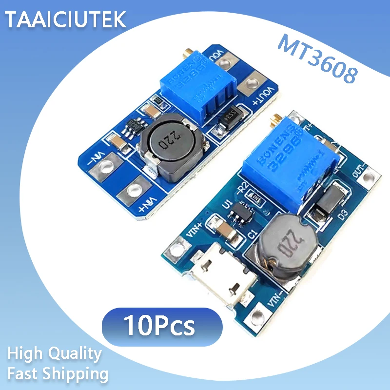 

10PCS MT3608 DC-DC Step Up Converter Booster Power Supply Module Boost MAX Output 28V 2A For Arduino Adjustable 5V/9V/12V/24V