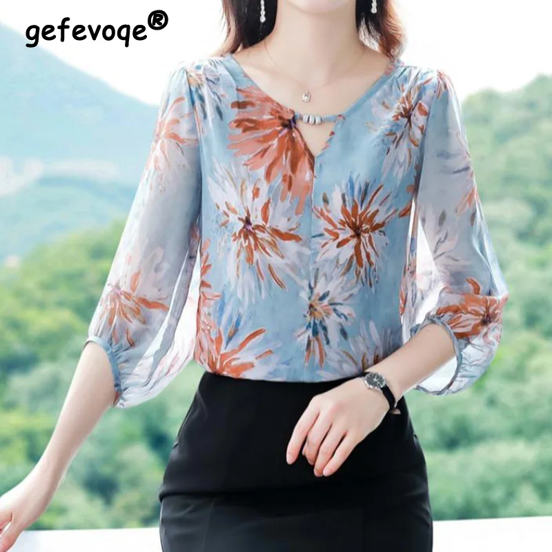 Summer Clothes for Women Hollow Out Long Sleeve T-Shirt Crew Neck Tie Dye Printing Three Quarter Sleeve Pullover Chiffon Tops
Summer Clothes for Women Hollow Out Long Sleeve T-Shirt Crew Neck Tie Dye Printing Three Quarter Sleeve Pullover Chiffon Tops