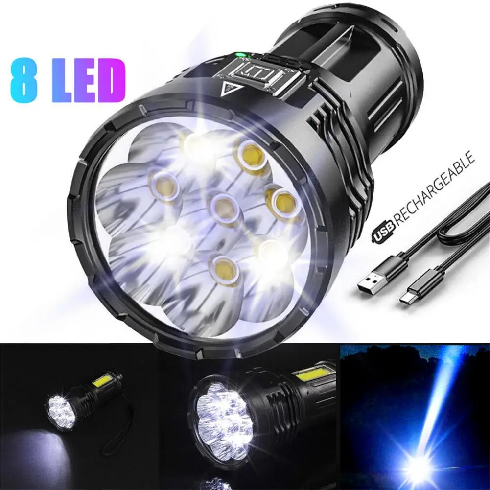 8LED Super Bright Flashlight USB Rechargeable Torch Outdoor Emergency Tool Waterproof Led Long-Range Spotlight Battery Wholesale
8LED Super Bright Flashlight USB Rechargeable Torch Outdoor Emergency Tool Waterproof Led Long-Range Spotlight Battery Wholesale