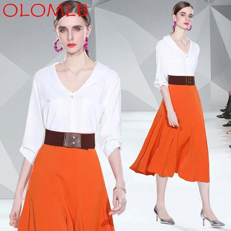 OLOMLB 2022 New Women's Commuter Clothing Small Fresh White Shirt + Orange Stitching Skirt Two-piece Set Designer Clothing
OLOMLB 2022 New Women's Commuter Clothing Small Fresh White Shirt + Orange Stitching Skirt Two-piece Set Designer Clothing
