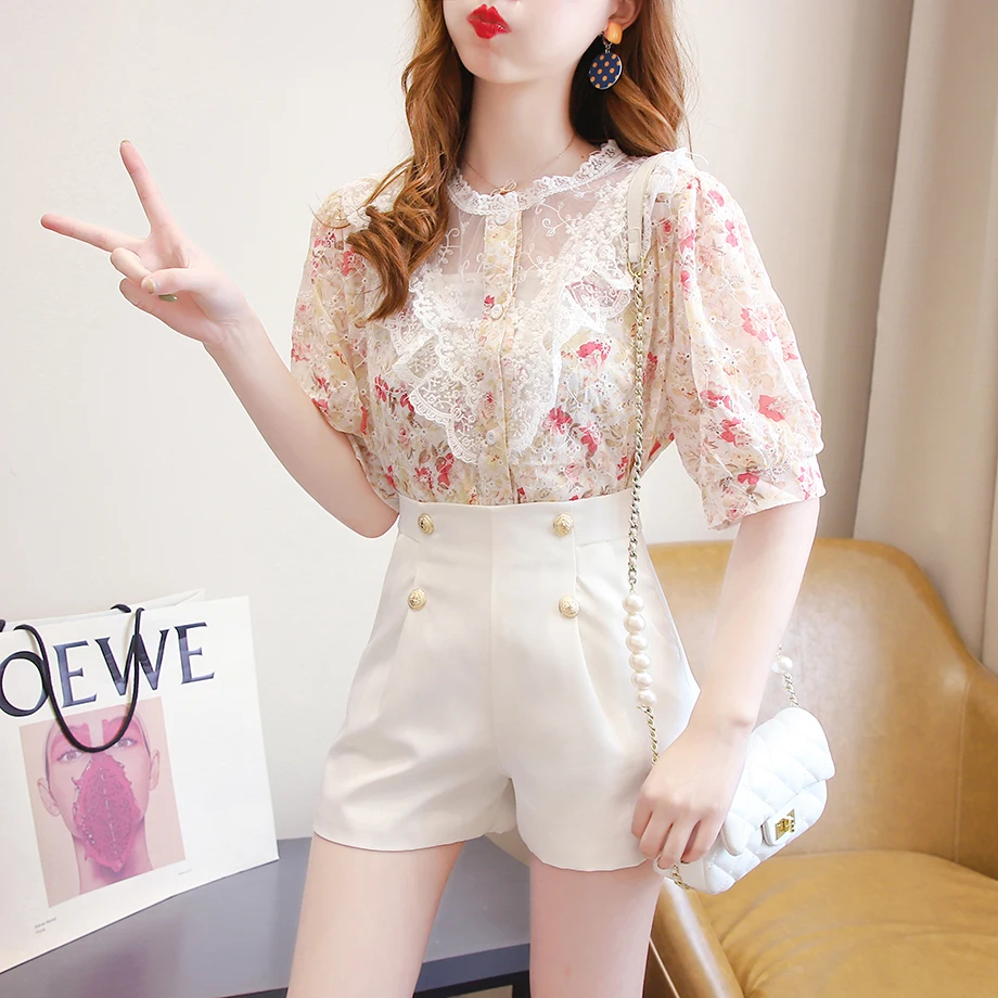 Women 2022 Summer New Two Piece Suits Female Short Sleeve Printed Chiffon Shirts Ladies High Waist Wide-leg Shorts Sets X104
Women 2022 Summer New Two Piece Suits Female Short Sleeve Printed Chiffon Shirts Ladies High Waist Wide-leg Shorts Sets X104