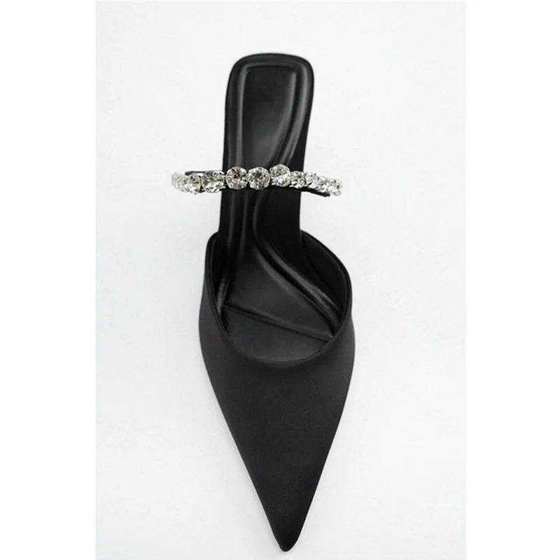 2022 Spring and Summer New Women's Shoes Black Satin Bright High-heeled Muller Slippers with Rhinestone Sandals for Women
2022 Spring and Summer New Women's Shoes Black Satin Bright High-heeled Muller Slippers with Rhinestone Sandals for Women