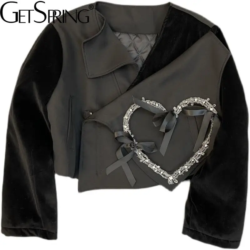 Getspring Women Coat Irregular Warm Lining Patchwork Short Coats And Jackets Beaded V-neck Fashion Winter Coat Women 2022 New
Getspring Women Coat Irregular Warm Lining Patchwork Short Coats And Jackets Beaded V-neck Fashion Winter Coat Women 2022 New