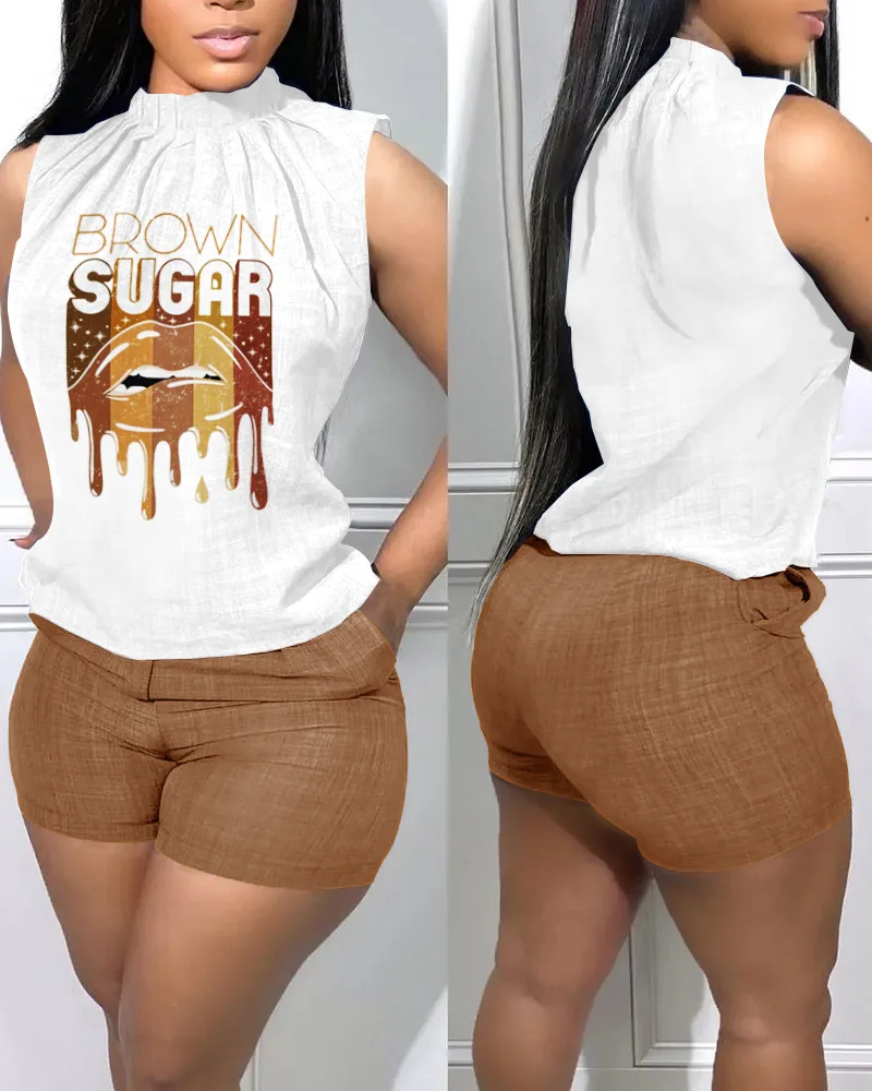 Женский комплект из майки и шорт с надписью и принтом губ, дизайнерский Топ без рукавов, майка с завышенной талией, шорты, весна-лето
Женский комплект из майки и шорт с надписью и принтом губ, дизайнерский Топ без рукавов, майка с завышенной талией, шорты, весна-лето