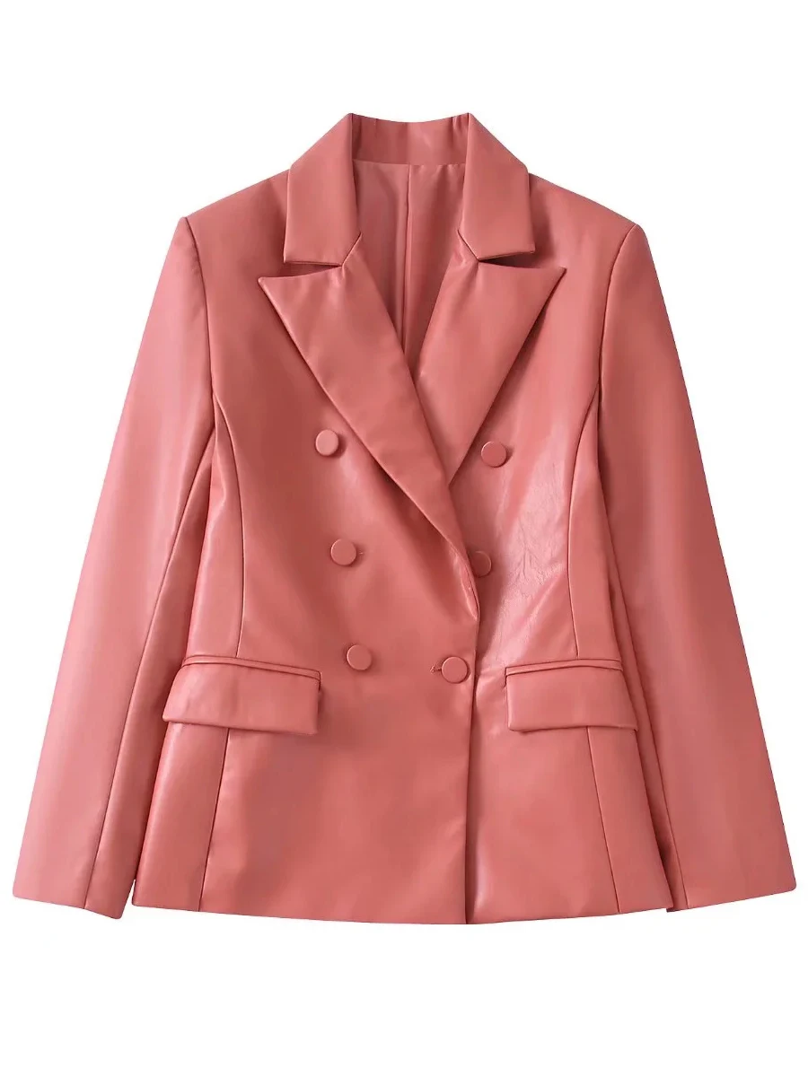 Elegant Women Imitation Leather Double Breasted Flap Pockets Blazer Jacket Long Sleeve Solid Color Office Lady Outerwear Coat
Elegant Women Imitation Leather Double Breasted Flap Pockets Blazer Jacket Long Sleeve Solid Color Office Lady Outerwear Coat