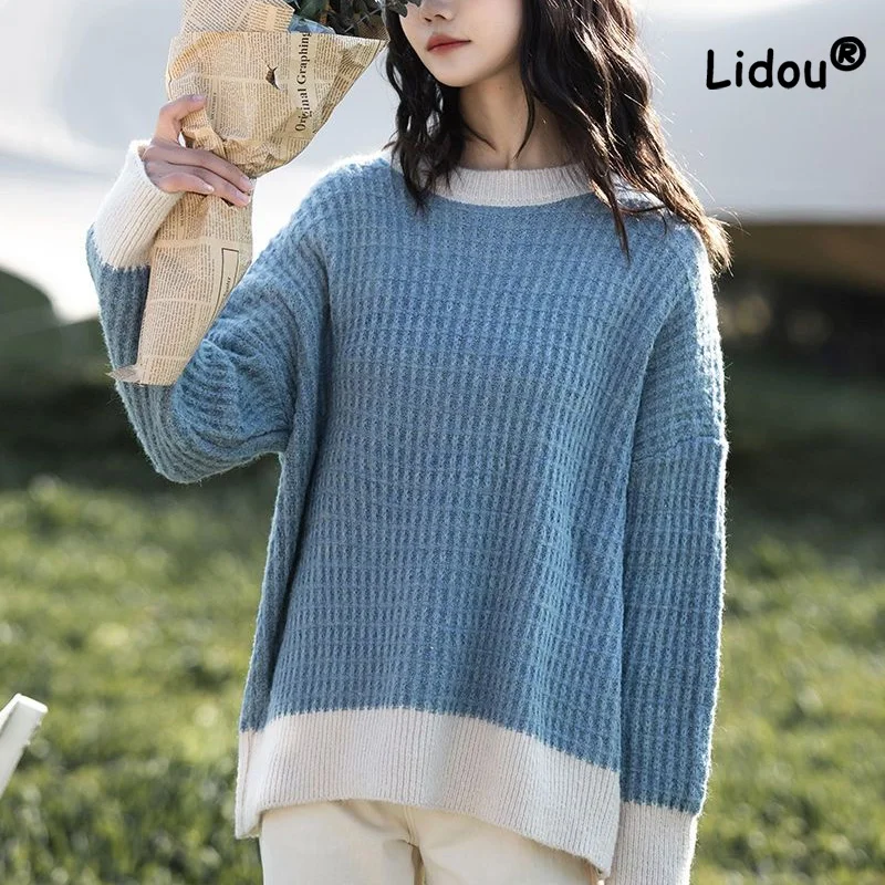 New Autumn Winter Color Blocking Square Knitting Top Classic Long Sleeve O-collar Casual All-match Loose Women Sweaters 2022
New Autumn Winter Color Blocking Square Knitting Top Classic Long Sleeve O-collar Casual All-match Loose Women Sweaters 2022