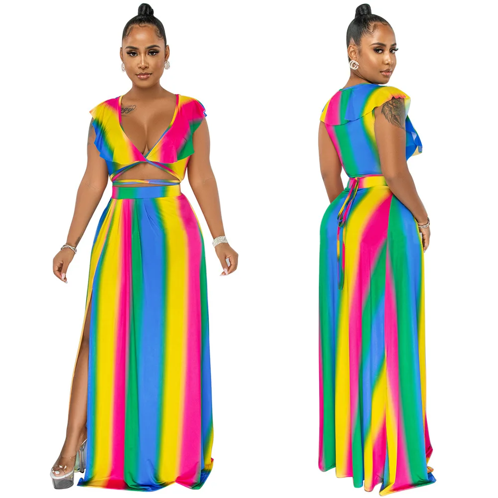 Rainbow Dress 2022 Women Colorful Boho Two Piece Set Vestido Sexy V-Neck Split Summer Sleeveless Long Dresses Sets Plus Size
Rainbow Dress 2022 Women Colorful Boho Two Piece Set Vestido Sexy V-Neck Split Summer Sleeveless Long Dresses Sets Plus Size