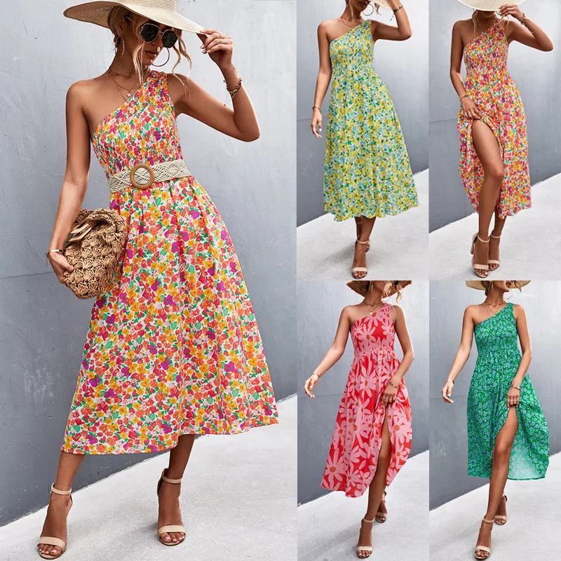 Multicolor Seaside Beach Vacation Street Nightclub Sexy Slanted Shoulders Flower Print Dress Female
Multicolor Seaside Beach Vacation Street Nightclub Sexy Slanted Shoulders Flower Print Dress Female