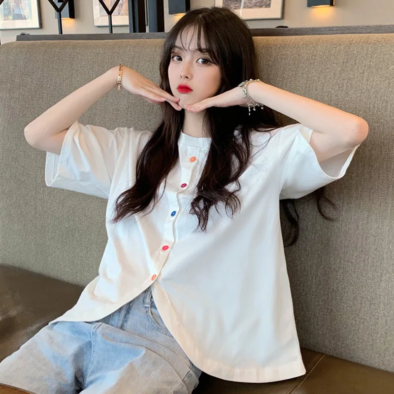 ALANOS Summer Rainbow Button Design Ladies Solid T Shirt Sweet Tops Kawaii Tees Short Top Vacation Summer 2022 Women Clothes
ALANOS Summer Rainbow Button Design Ladies Solid T Shirt Sweet Tops Kawaii Tees Short Top Vacation Summer 2022 Women Clothes